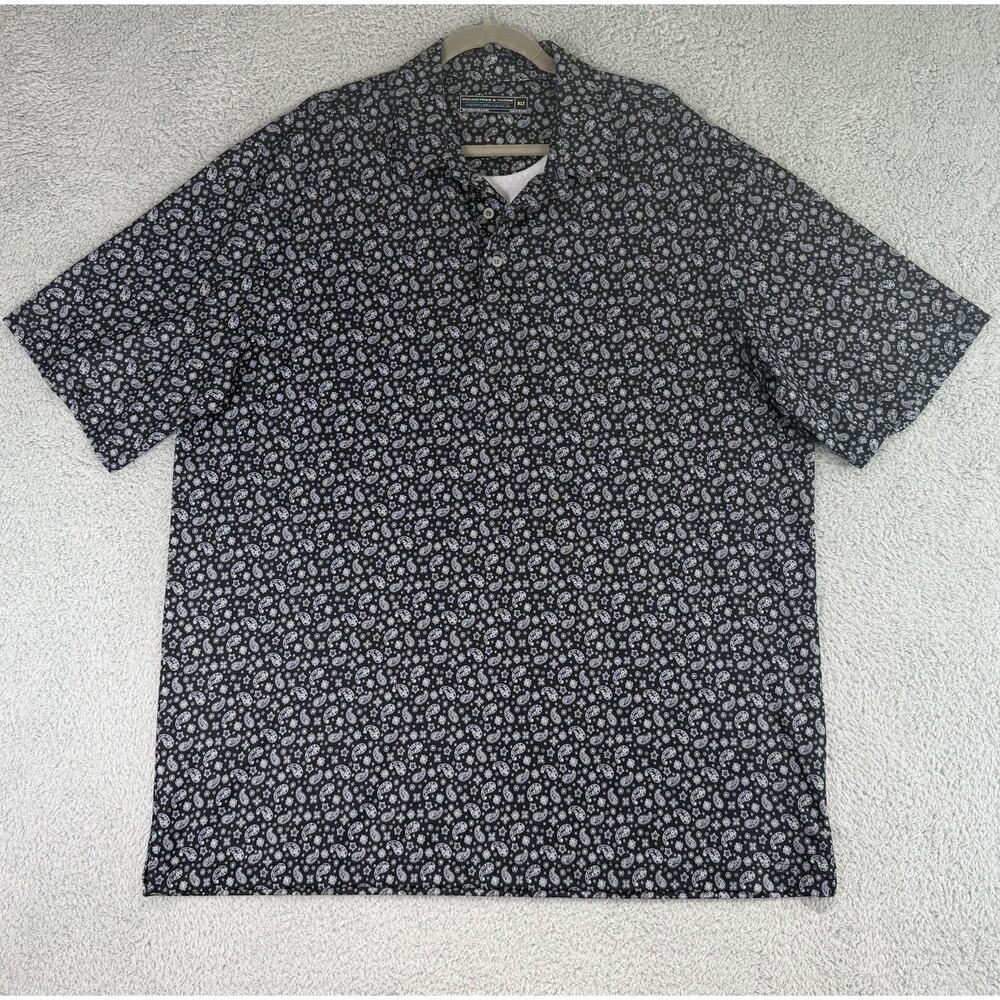 Roundtree & Yorke Paisley Shirt Mens XLT Tall Black Long Sleeve Button Cotton